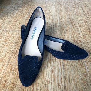 Manolo Blahnik Navy Sharif Loafer Flats 37.5
